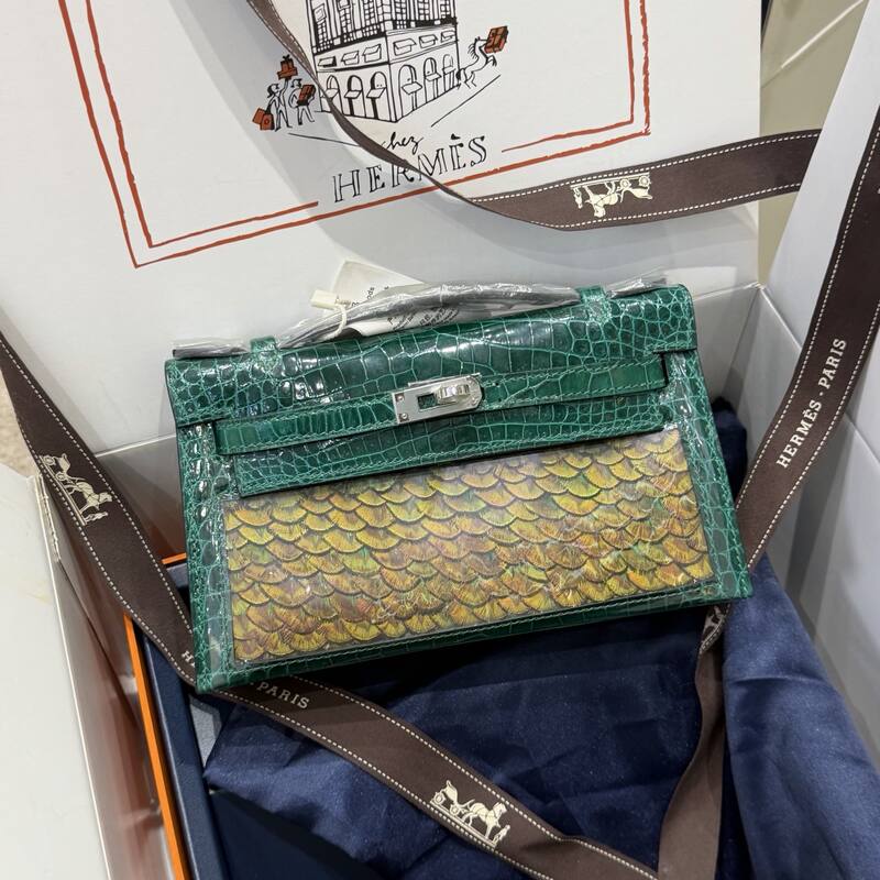 Hermes Kelly Danse Black lizard crossbody — Premium Replica