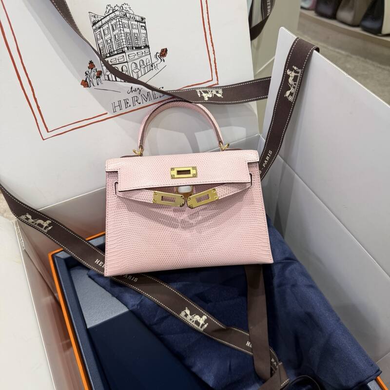 Hermes Kelly 19 Pink lizard top handle — Premium Replica