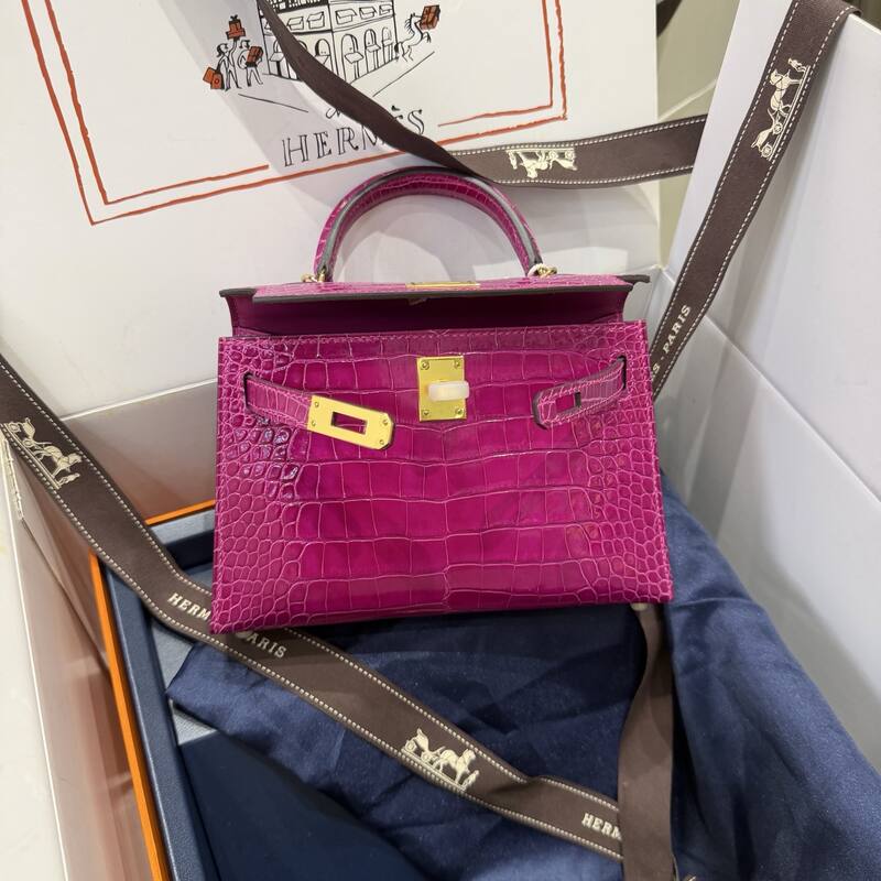 Hermes Kelly 19 Pink lizard top handle — Premium Replica