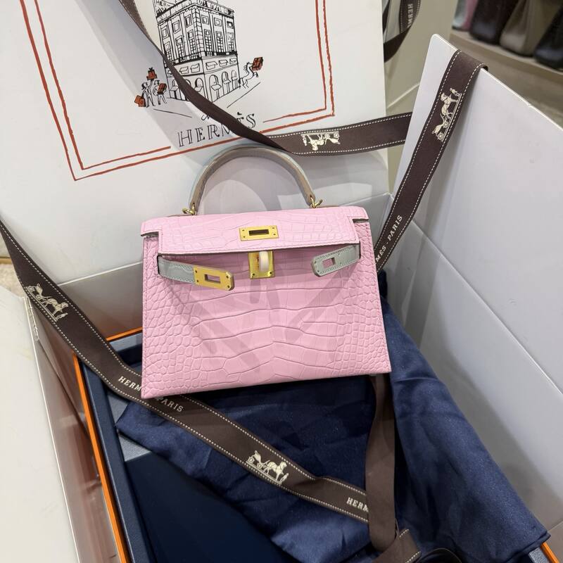 Hermes Kelly 19 Pink lizard top handle — Premium Replica