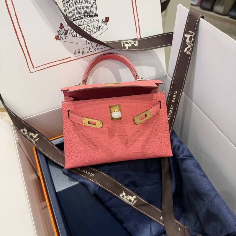 Hermes Kelly 19 Pink lizard top handle — Premium Replica