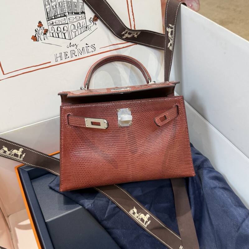 Hermes Kelly 19 Pink lizard top handle — Premium Replica
