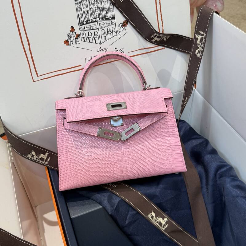 Hermes Kelly 19 Pink lizard top handle — Premium Replica