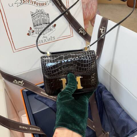 Hermes Constance Black lizard croc embossed 26cm shoulder Top Quality Replica