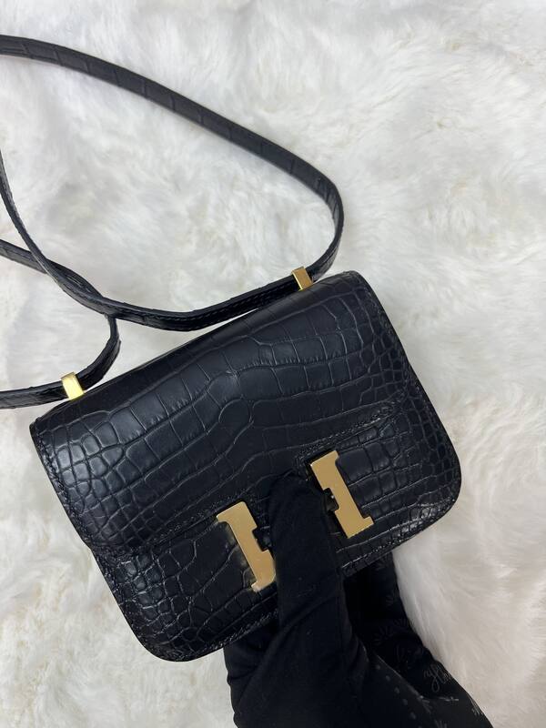 Hermes Constance Black lizard croc embossed shoulder — Top Quality Replica