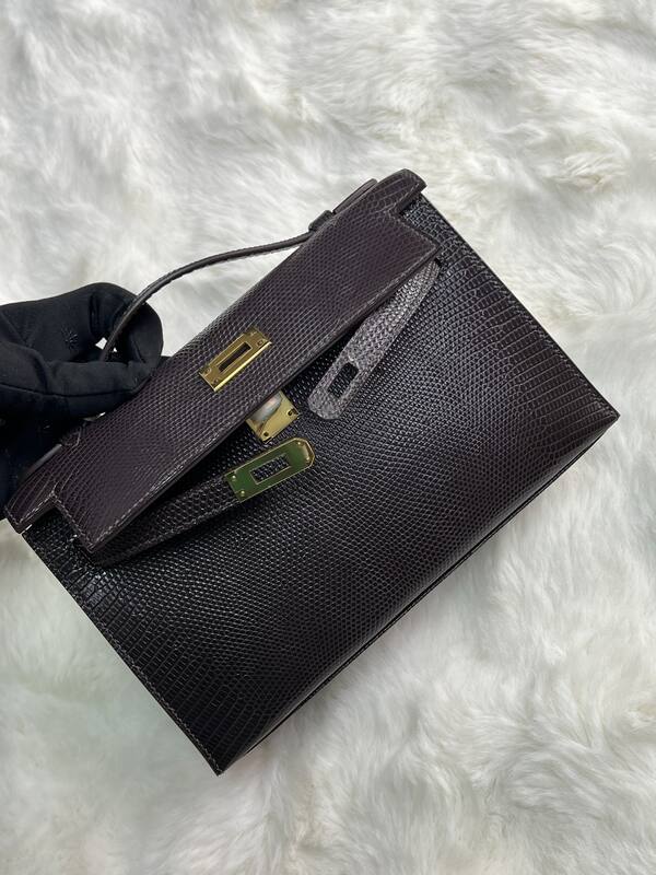 Hermes Kelly Danse Black lizard crossbody — Premium Replica