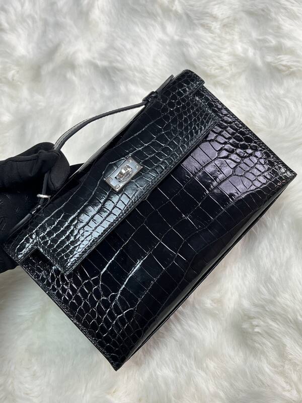 Hermes Kelly Danse Black lizard crossbody — Premium Replica