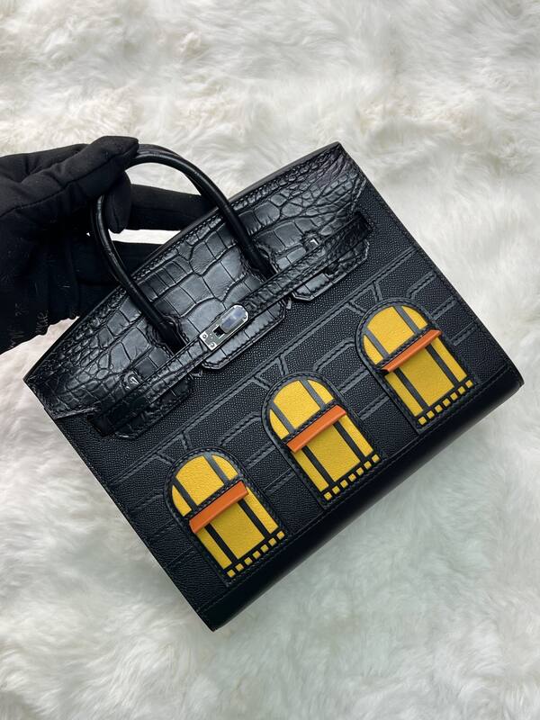 Hermes Birkin 20 Black Gray 20 top handle — Premium Replica