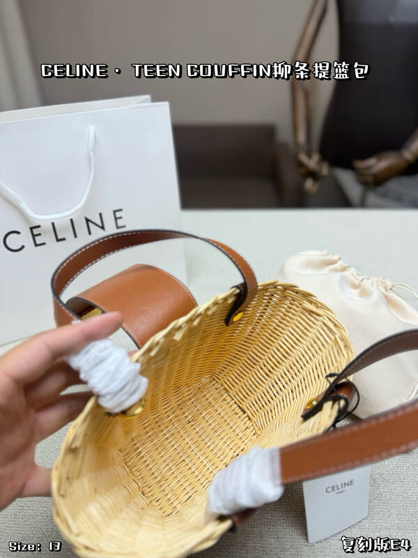 Celine Teen Couffin Natural wicker with tan leather trim handbag handbag — AAA Quality Replica