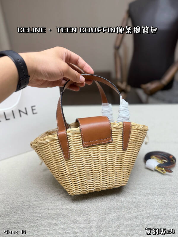 Celine Teen Couffin Natural wicker with tan leather trim handbag handbag — AAA Quality Replica