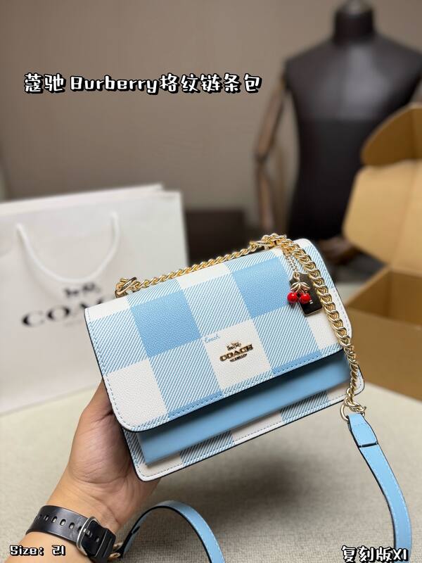 Coach Blue white gingham crossbody — AAA Quality Replica
