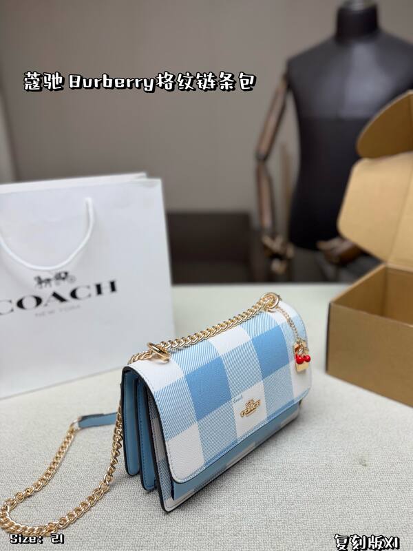 Coach Blue white gingham crossbody — AAA Quality Replica