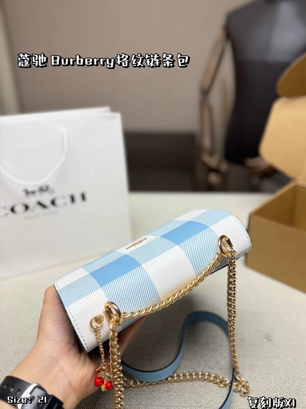 Coach Blue white gingham crossbody — AAA Quality Replica