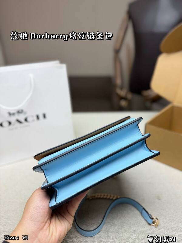 Coach Blue white gingham crossbody — AAA Quality Replica