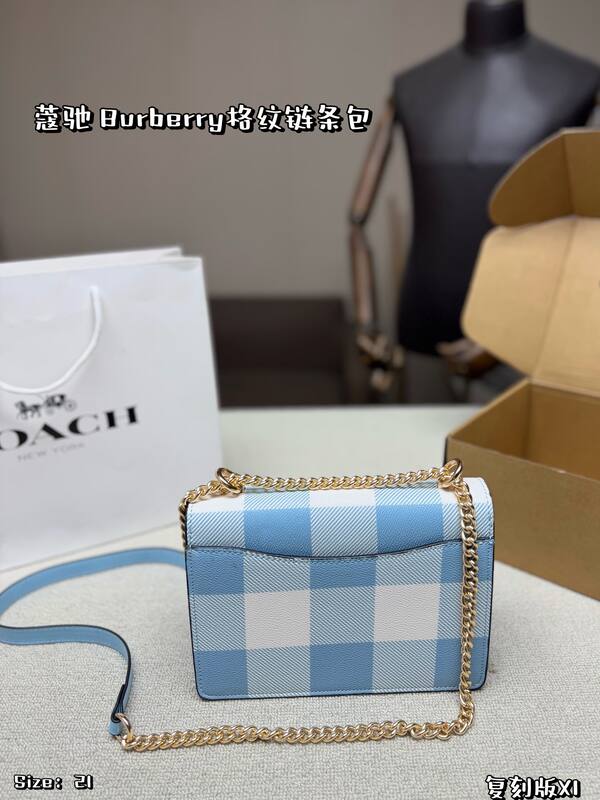 Coach Blue white gingham crossbody — AAA Quality Replica