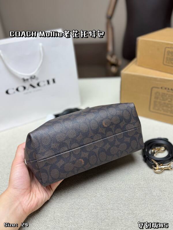 Coach Mollie Signature Monogram Dark Brown with Black Trim tote — 1:1 Replica