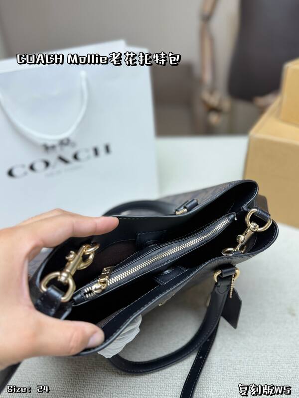 Coach Mollie Signature Monogram Dark Brown with Black Trim tote — 1:1 Replica