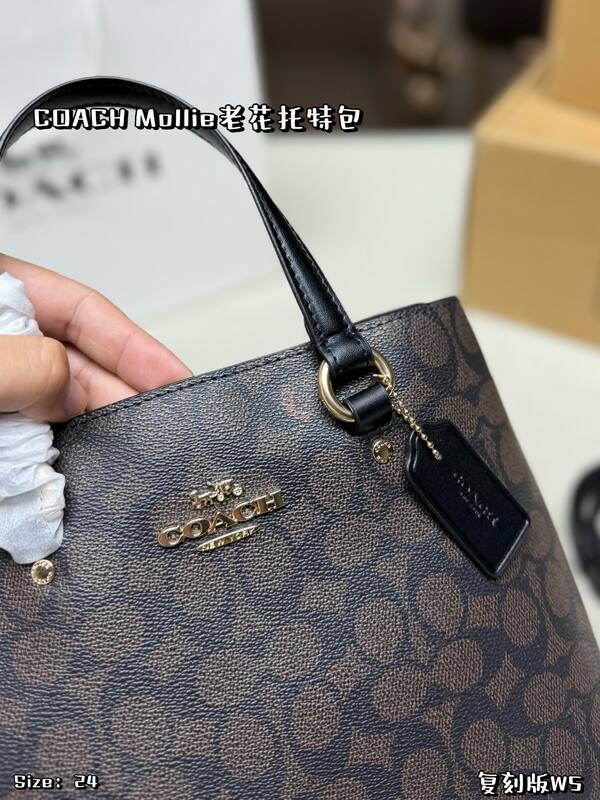 Coach Mollie Signature Monogram Dark Brown with Black Trim tote — 1:1 Replica