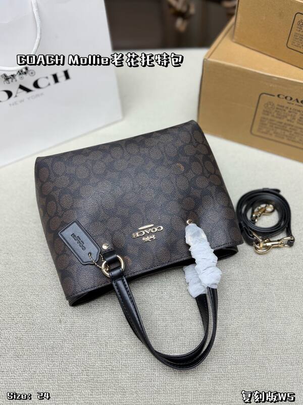 Coach Mollie Signature Monogram Dark Brown with Black Trim tote — 1:1 Replica
