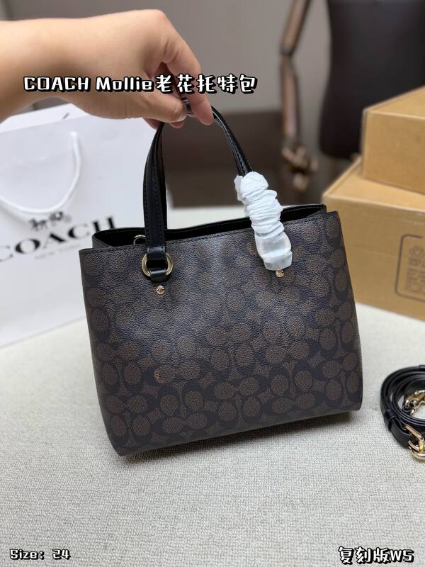 Coach Mollie Signature Monogram Dark Brown with Black Trim tote — 1:1 Replica