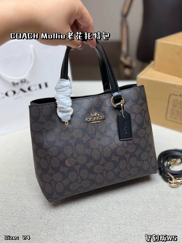Coach Mollie Signature Monogram Dark Brown with Black Trim tote — 1:1 Replica