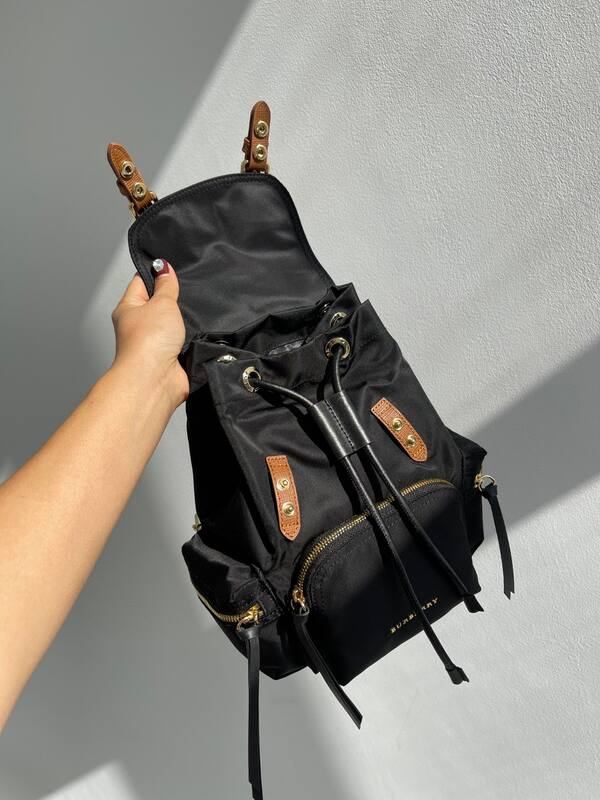 Burberry Black nylon with brown leather trim 26x16x11cm backpack — Top Quality Replica