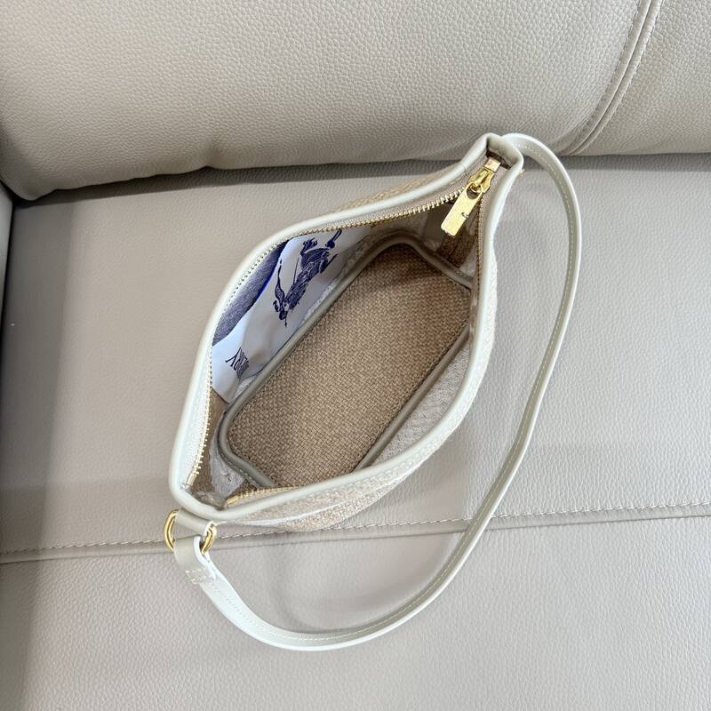 Burberry Beige and white woven fabric with light off-white leather trim 26x11x13cm shoulder — Top Quality Replica