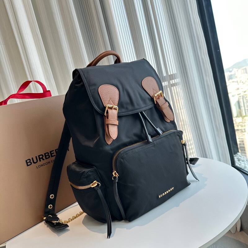 Burberry Black nylon with brown leather trim 28x37x15cm backpack — Premium Replica