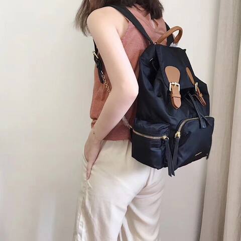 Burberry Black nylon with tan leather trim 32x40x15cm backpack Top Quality Replica