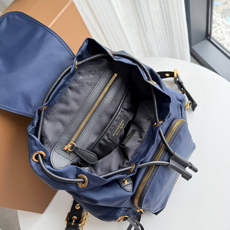 Burberry Navy blue nylon with black leather trim 22 x backpack — Top Quality Replica