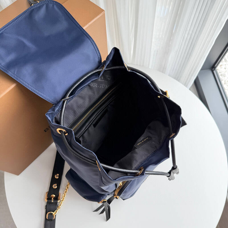 Burberry Navy blue nylon with black leather trim 22 x backpack — Top Quality Replica