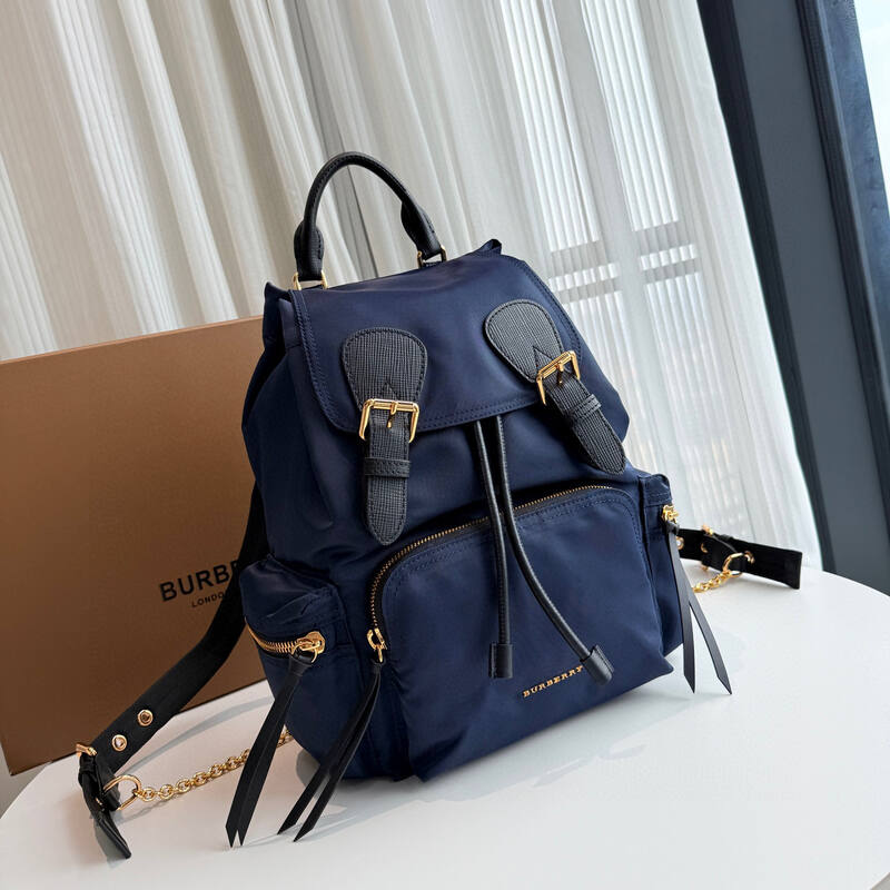 Burberry Navy blue nylon with black leather trim 22 x backpack — Top Quality Replica