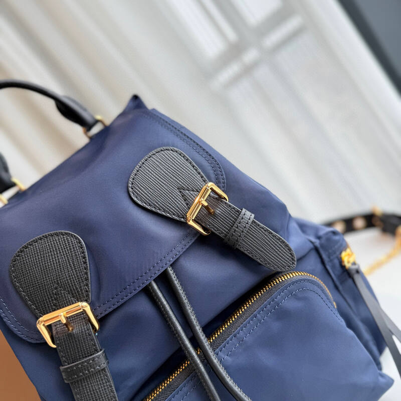 Burberry Navy blue nylon with black leather trim 22 x backpack — Top Quality Replica