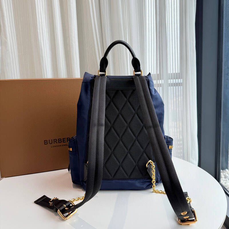 Burberry Navy blue nylon with black leather trim 22 x backpack — Top Quality Replica