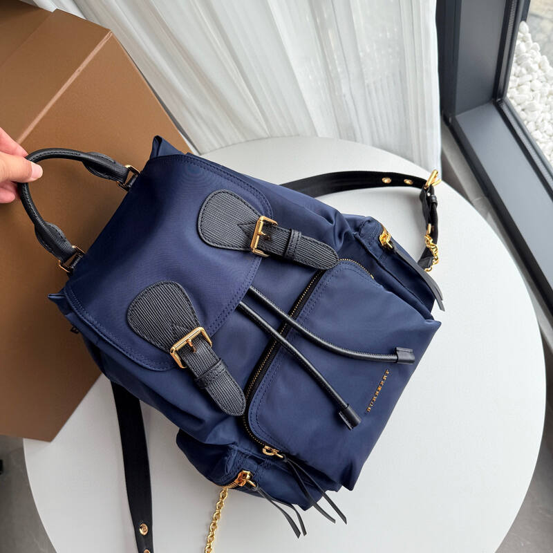 Burberry Navy blue nylon with black leather trim 22 x backpack — Top Quality Replica