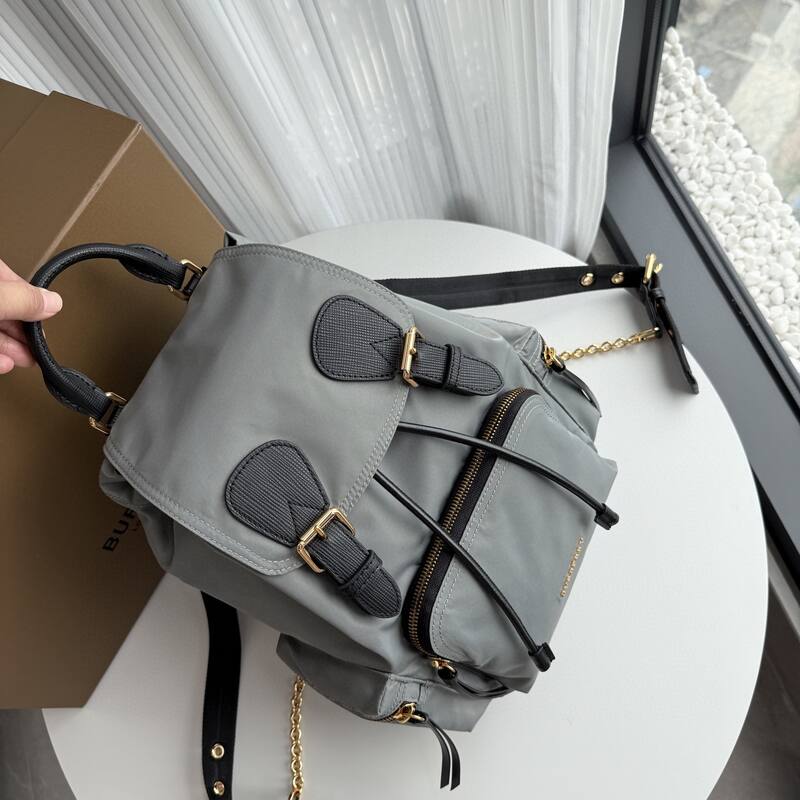 Burberry Grey nylon with black leather trim 22 x backpack — Top Quality Replica