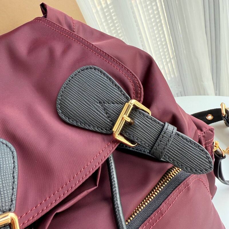 Burberry Burgundy nylon with black leather trim 22 x backpack — Premium Replica