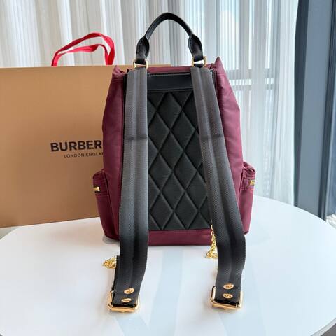Burberry Burgundy nylon with black leather trim 22 x 14 x 33cm backpack Premium Replica