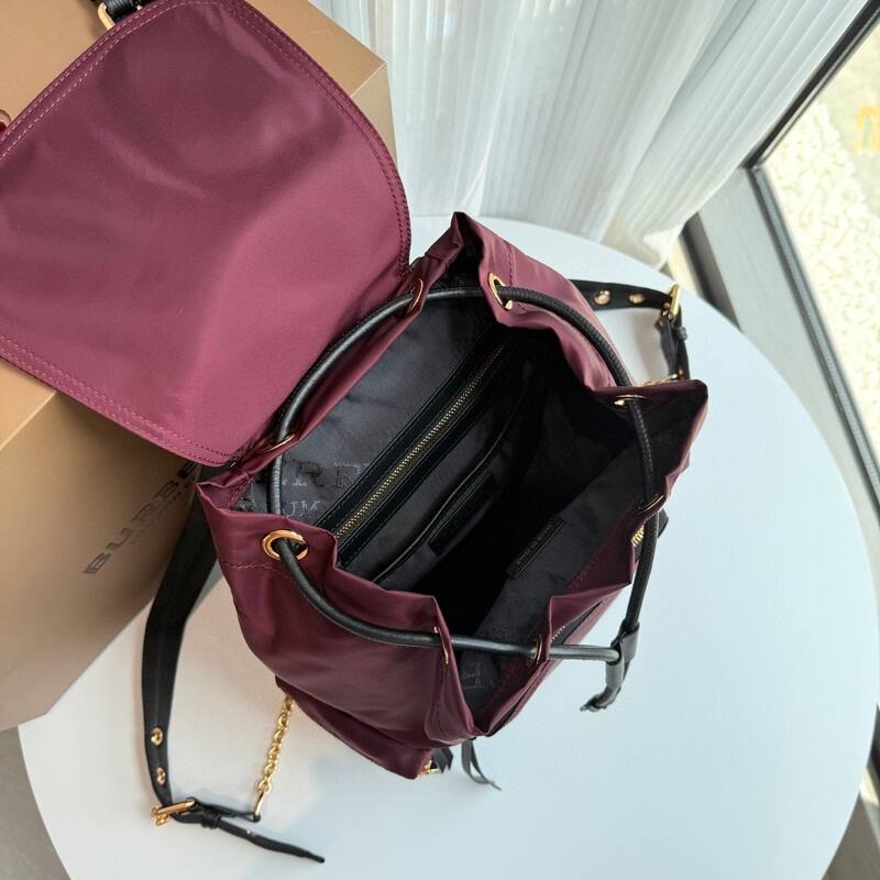 Burberry Burgundy nylon with black leather trim 22 x backpack — Premium Replica