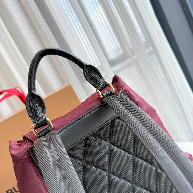 Burberry Burgundy nylon with black leather trim 22 x backpack — Premium Replica