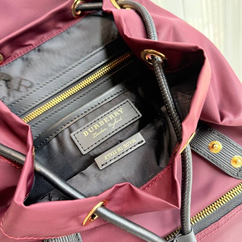 Burberry Burgundy nylon with black leather trim 22 x backpack — Premium Replica