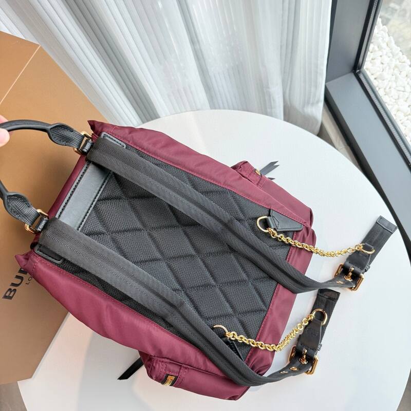 Burberry Burgundy nylon with black leather trim 22 x backpack — Premium Replica