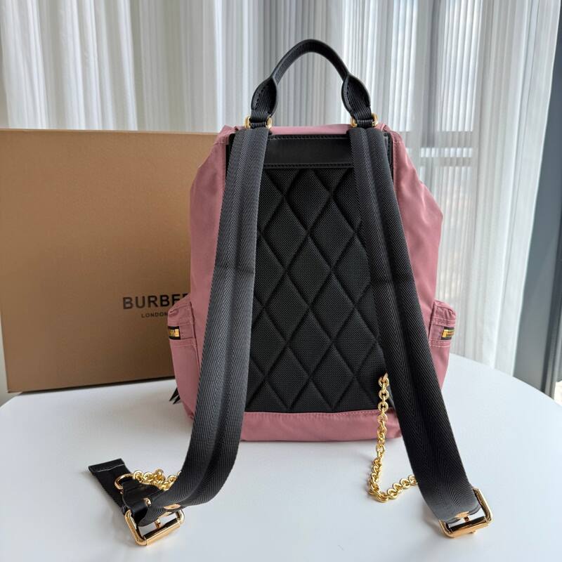 Burberry Dusty pink nylon with black leather trim 22 x backpack — Premium Replica