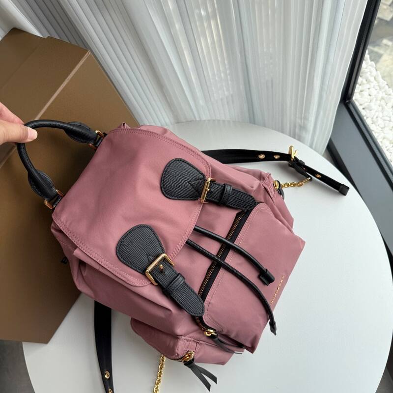 Burberry Dusty pink nylon with black leather trim 22 x backpack — Premium Replica