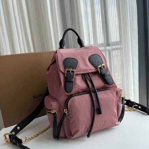 Burberry Dusty pink nylon with black leather trim 22 x 14 x 33cm backpack Premium Replica