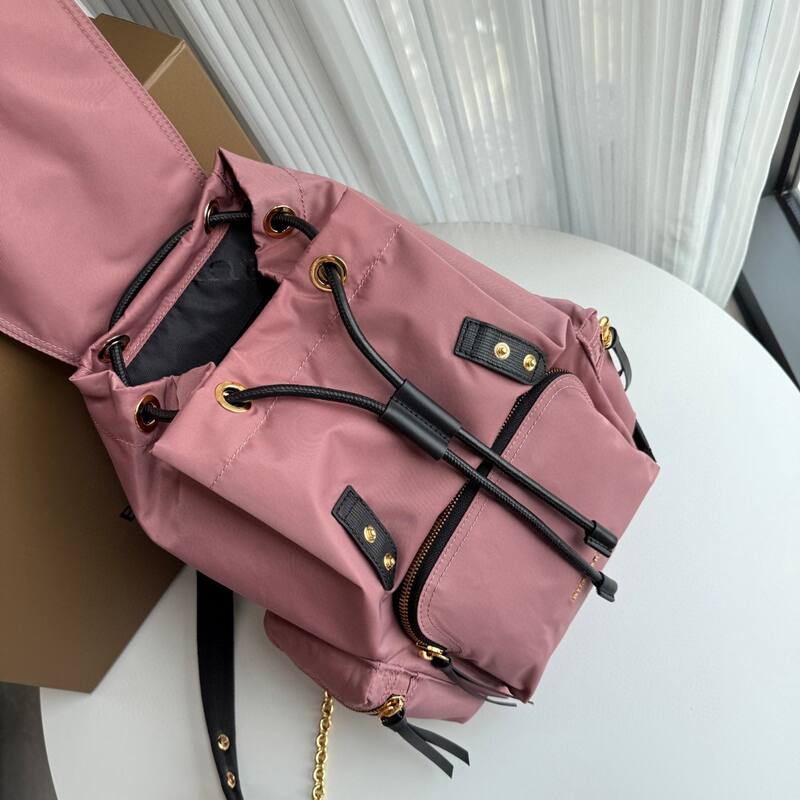 Burberry Dusty pink nylon with black leather trim 22 x backpack — Premium Replica