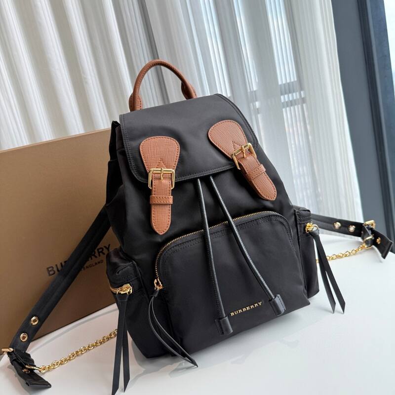 Burberry Black nylon with brown leather trim 22 x backpack — Top Quality Replica