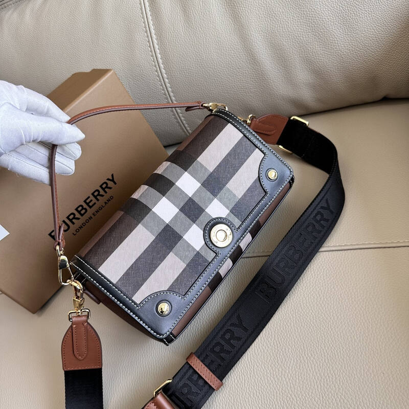 Burberry Birch Brown Check with Black Leather Trim shoulder bag — Premium Replica