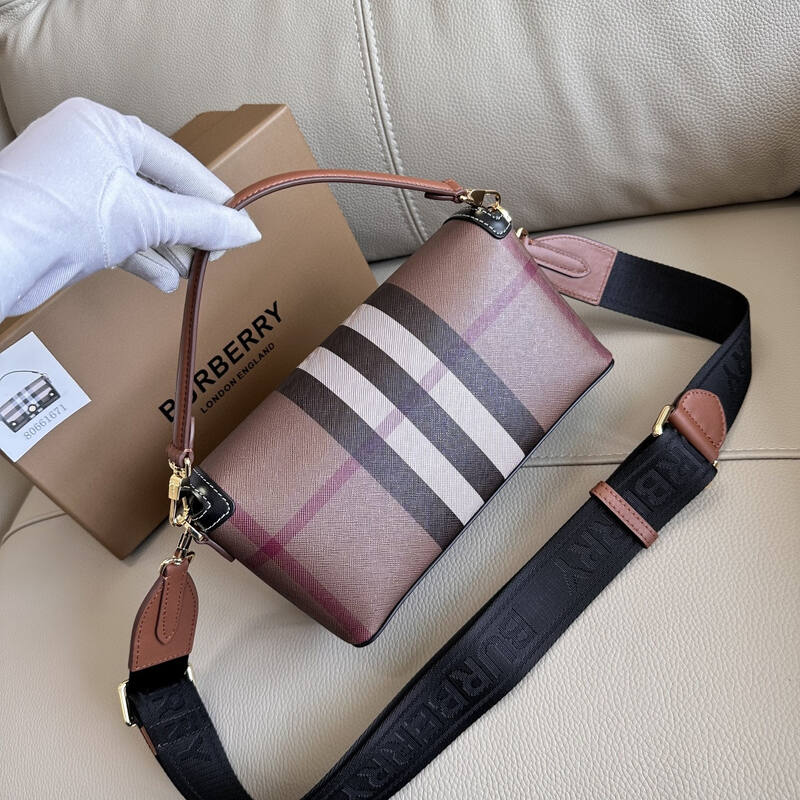 Burberry Birch Brown Check with Black Leather Trim shoulder bag — Premium Replica
