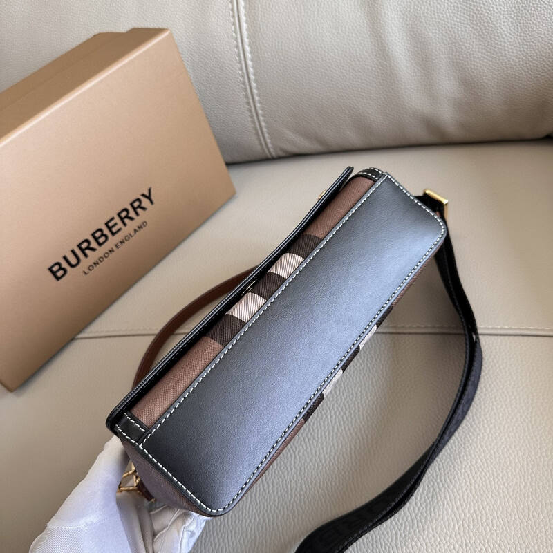 Burberry Birch Brown Check with Black Leather Trim shoulder bag — Premium Replica